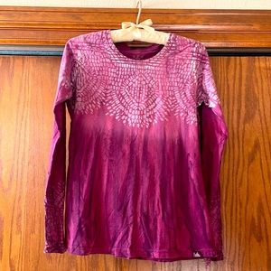 Prana long sleeve yoga top, raspberry color with tye dye print